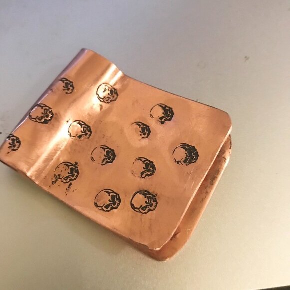 Rustic Skull Solid Copper Money Clip Artisan Handmade Stamped Biker Unisex Gift - Picture 4 of 9